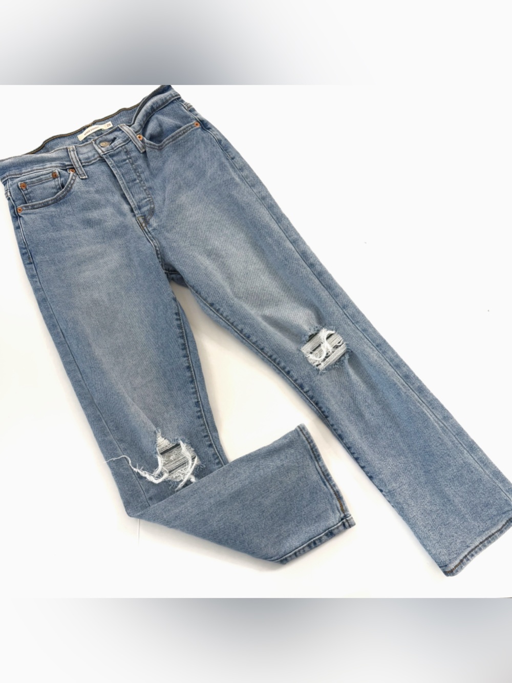 Levi’s Jeans Womens 28 Wedgie Straight High Rise Button Fly Stretch Distressed